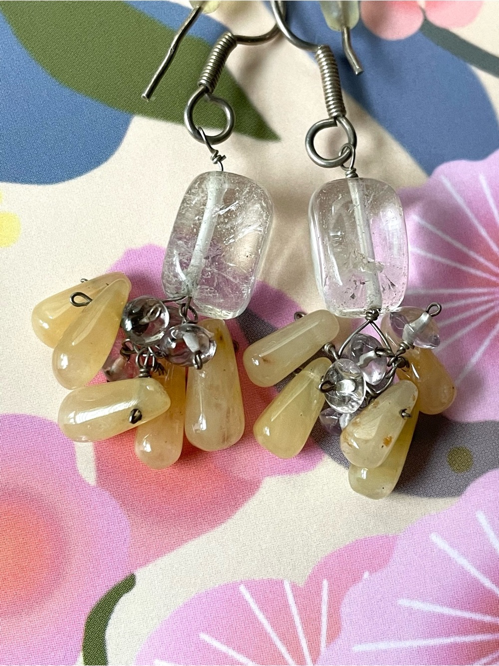 Vintage artisan-style polished natural stone dangle earrings boho - Picture 7 of 11